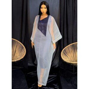 Blue Zaza Embroidery Bubu Kaftan with Inner Slip [Brand New]
